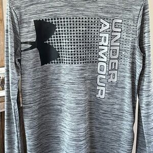 Youth, Size Large, Under Armour “Heat Gear”, Gray Long Sleeve Shirt.